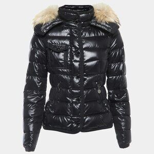 Moncler Shiny Black  Down Jacket with Fur Size Small